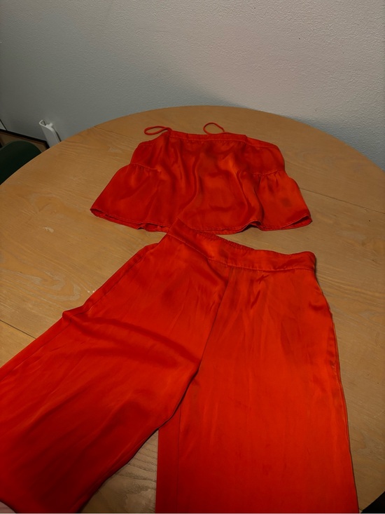 Pants - Women's Red Satin Wide-Leg Pants